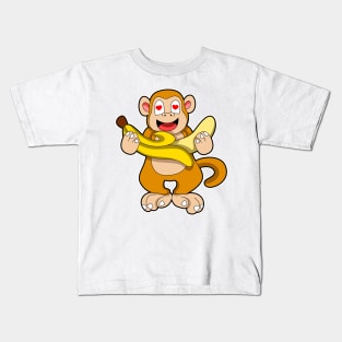 Monkey with Banana & Hearts Kids T-Shirt